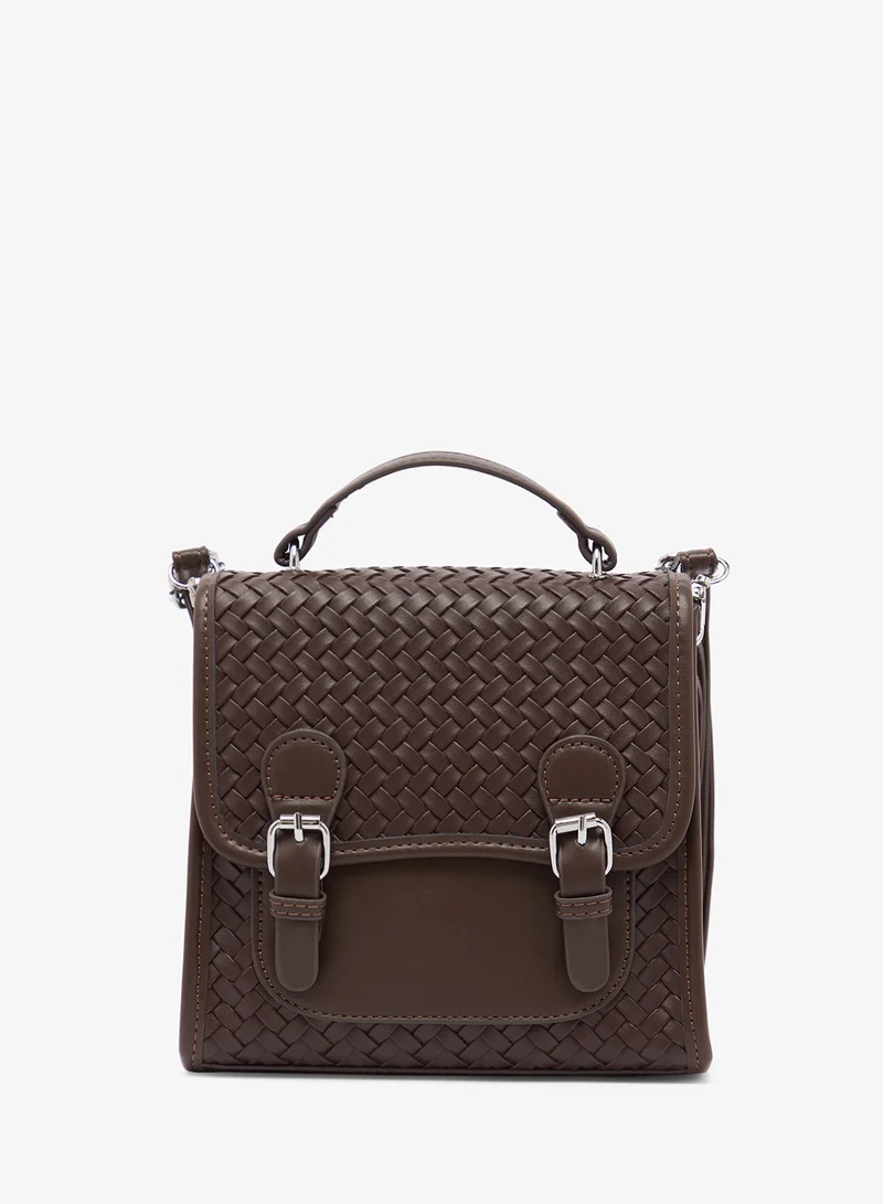 جينجر Woven Texture With Buckle Detail Backpack